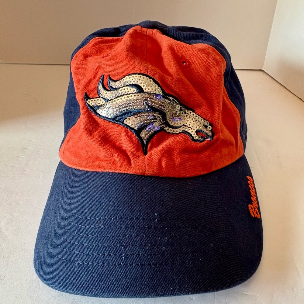 Denver Broncos 90’s Hat Cap Women’s Orange Blue Pro Lined Sequine Embellished
